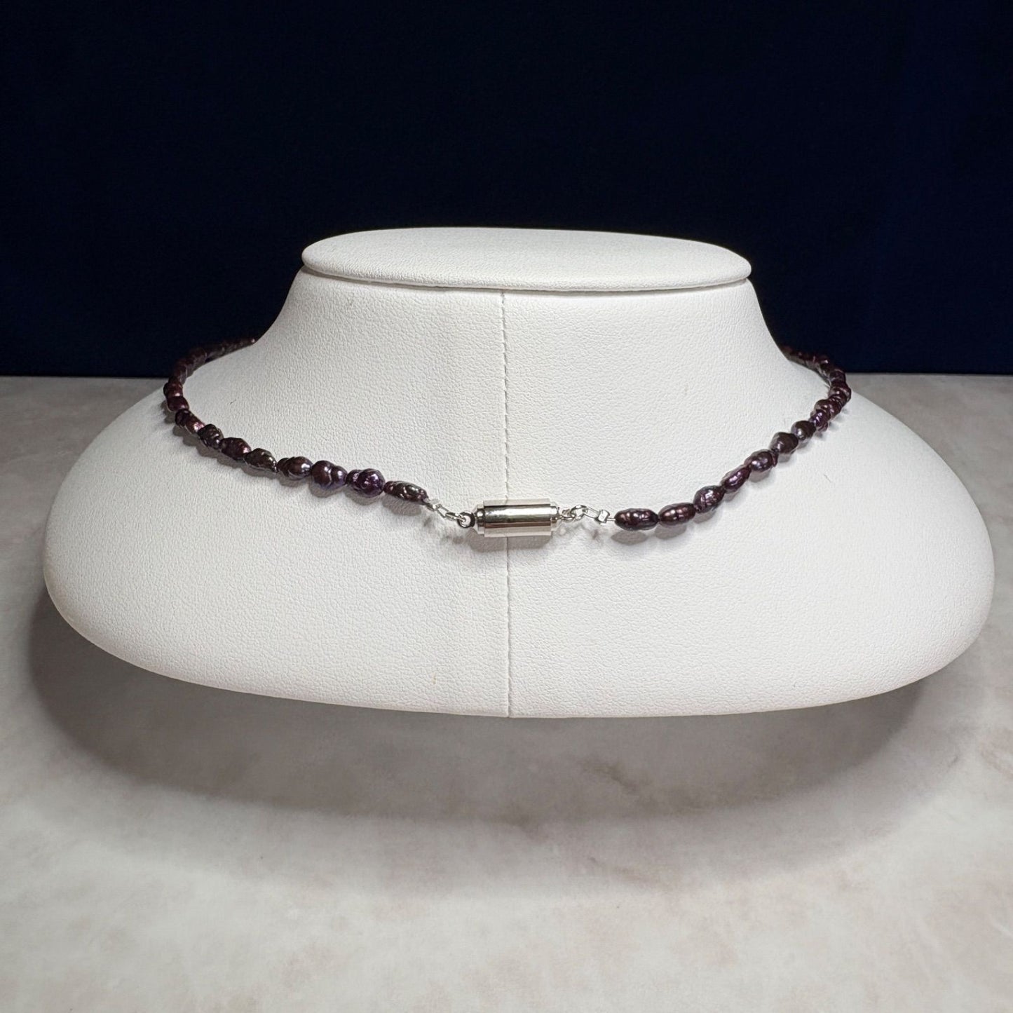 Akoya genuine pearl freshwater necklace with 10mm purple multi pearls and brass magnetic clasp, 48cm length