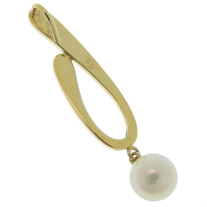 Mikimoto pendant top with white 7mm Akoya cultured pearl set in 14K yellow gold, measuring 0.8cm by 3.5cm