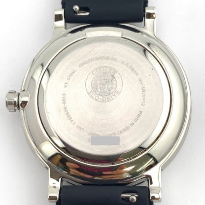 中古CITIZEN E168 Eco-Drive black watch with stainless steel case and new rubber band showing date display