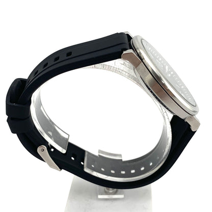 中古CITIZEN E168 Eco-Drive black watch with stainless steel case and new rubber band showing date display