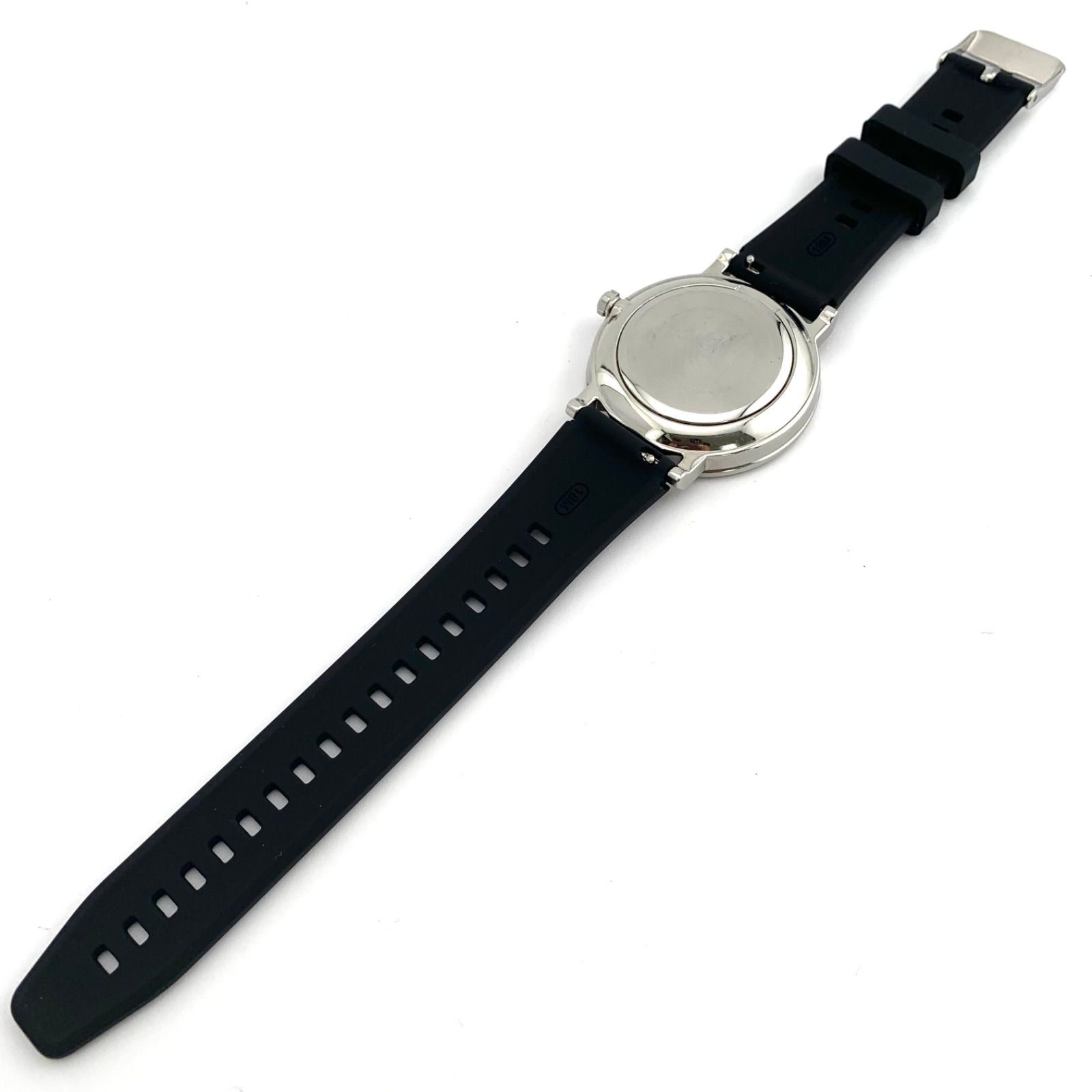 中古CITIZEN E168 Eco-Drive black watch with stainless steel case and new rubber band showing date display