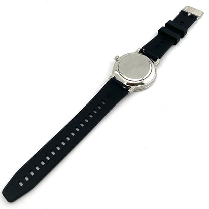 中古CITIZEN E168 Eco-Drive black watch with stainless steel case and new rubber band showing date display