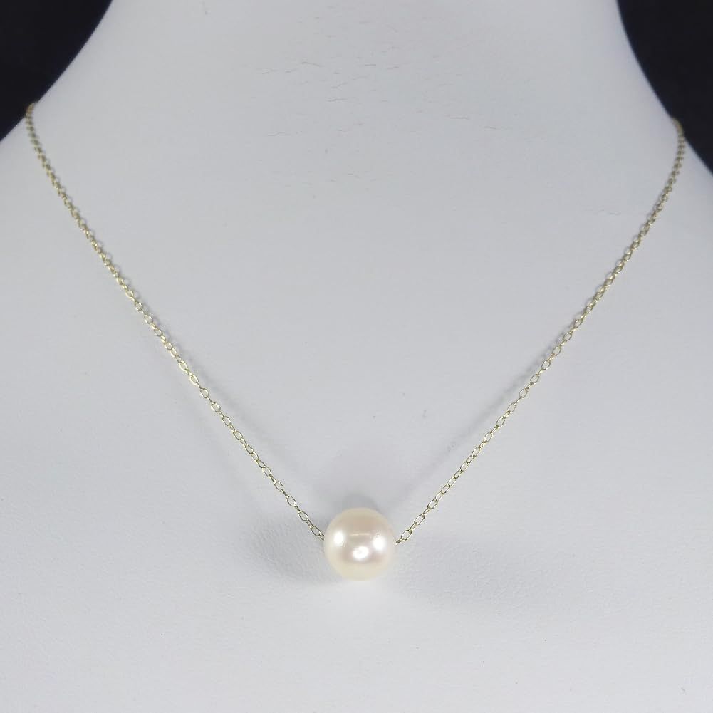 Akoya genuine pearl necklace with single 8.0mm bead on 40cm K10YG gold chain with extension clasp