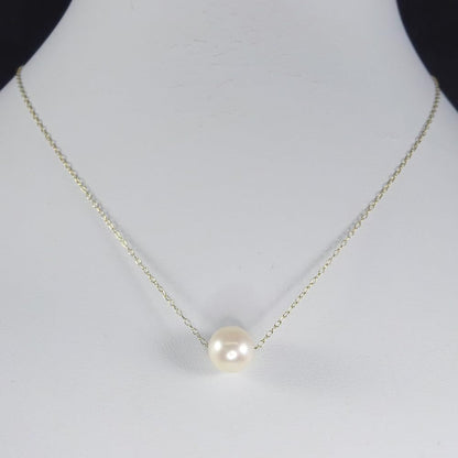 Akoya genuine pearl necklace with single 8.0mm bead on 40cm K10YG gold chain with extension clasp
