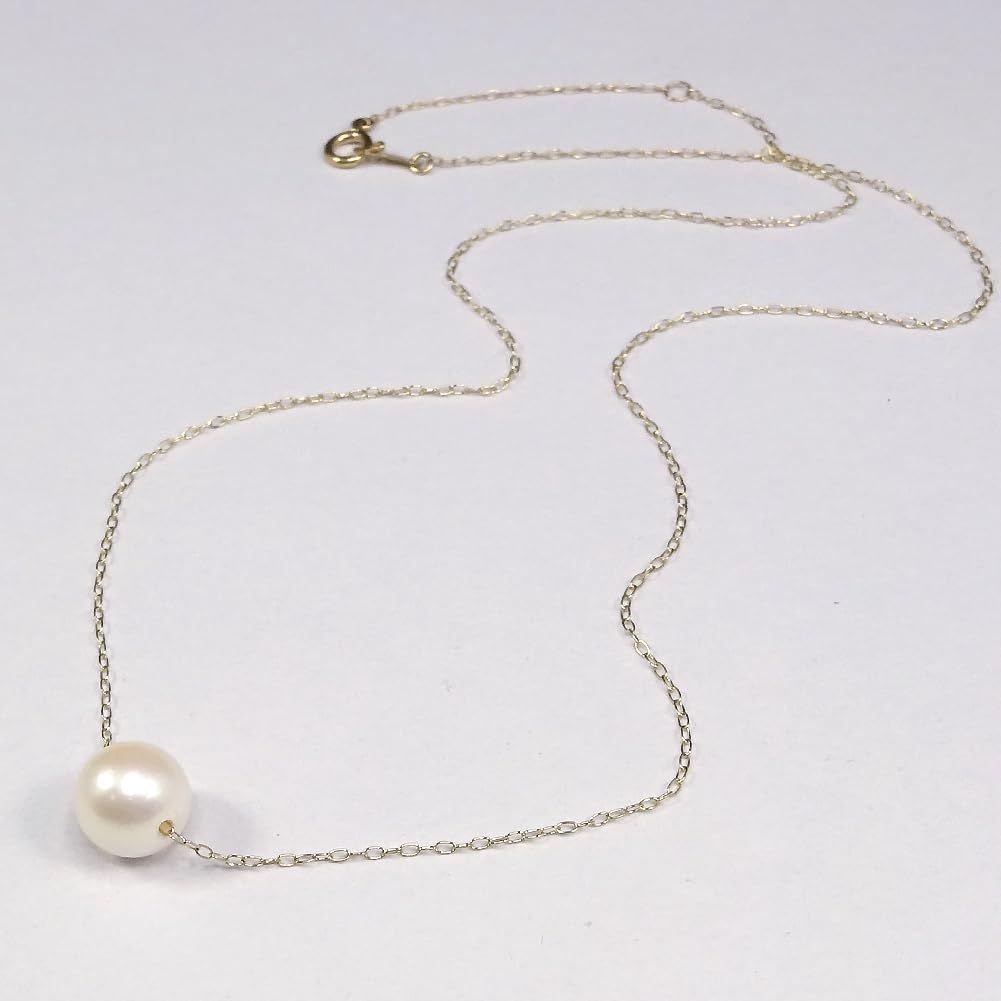 Akoya genuine pearl necklace with single 8.0mm bead on 40cm K10YG gold chain with extension clasp