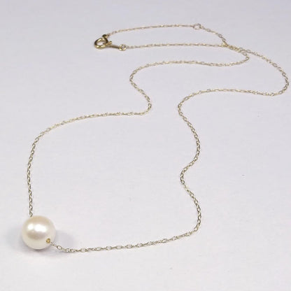 Akoya genuine pearl necklace with single 8.0mm bead on 40cm K10YG gold chain with extension clasp