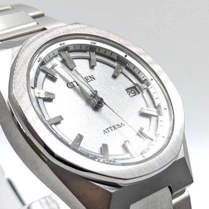 Citizen Attesa CB3040-56H men's watch with silver case and black dial shown on a wrist