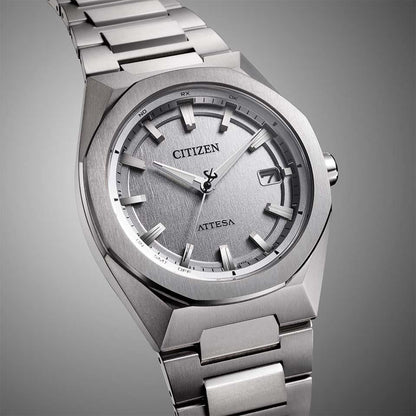 Citizen Attesa CB3040-56H men's watch with silver case and black dial shown on a wrist