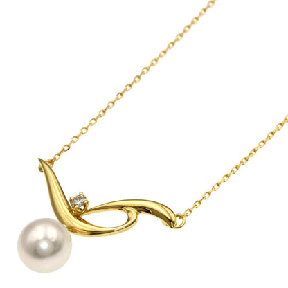 MIKIMOTO ladies pearl diamond necklace in K18 yellow gold with 7.3mm stone and 42.5cm chain
