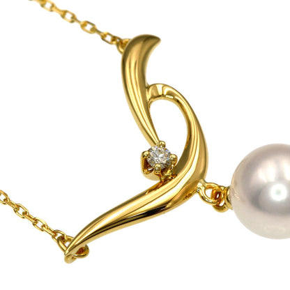 MIKIMOTO ladies pearl diamond necklace in K18 yellow gold with 7.3mm stone and 42.5cm chain