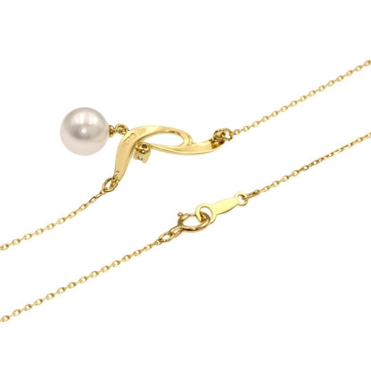 MIKIMOTO ladies pearl diamond necklace in K18 yellow gold with 7.3mm stone and 42.5cm chain
