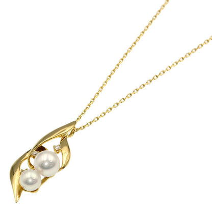 Mikimoto Pearl 3P Diamond Necklace in K18 Yellow Gold with 5.4-6.6mm pearls and 40cm chain