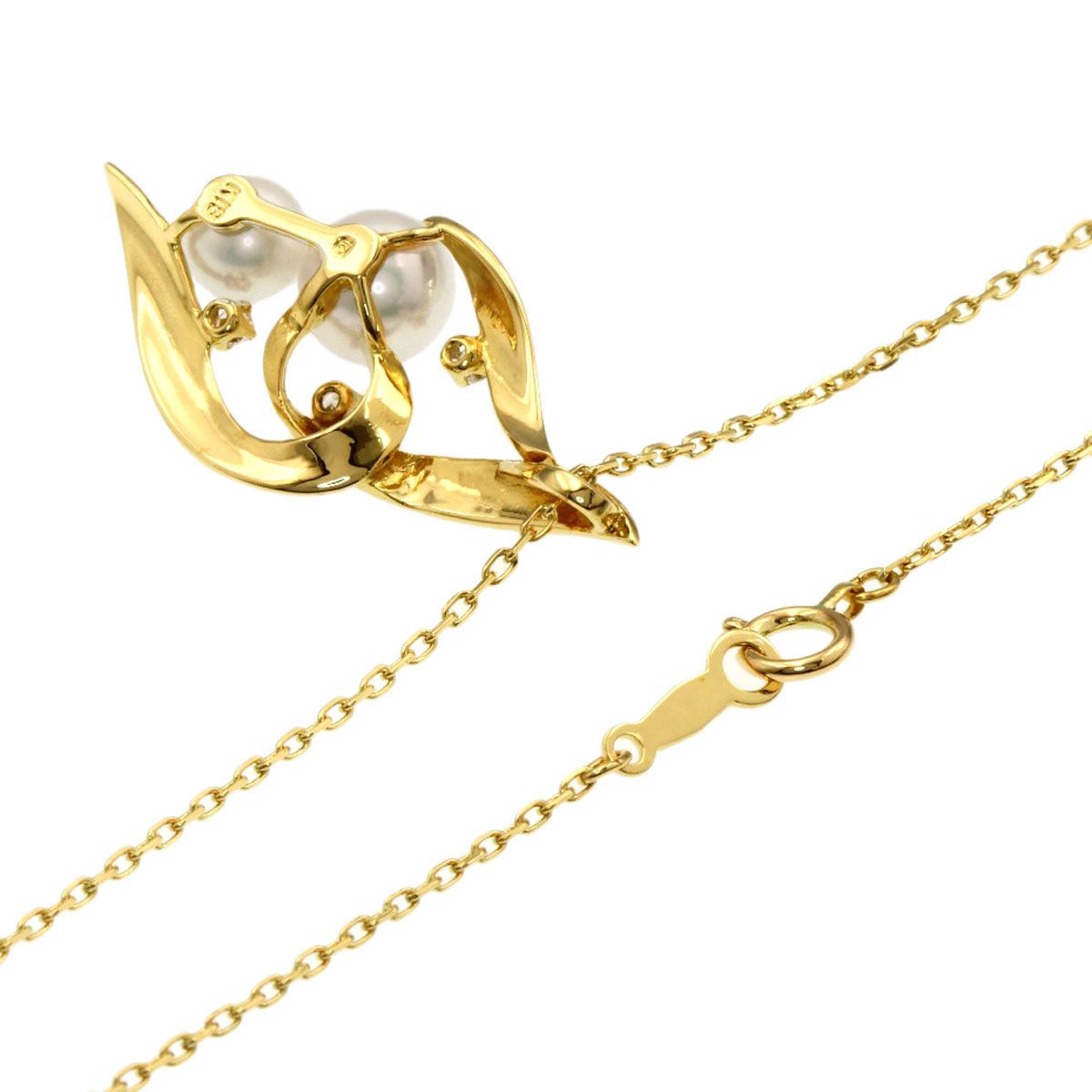 Mikimoto Pearl 3P Diamond Necklace in K18 Yellow Gold with 5.4-6.6mm pearls and 40cm chain