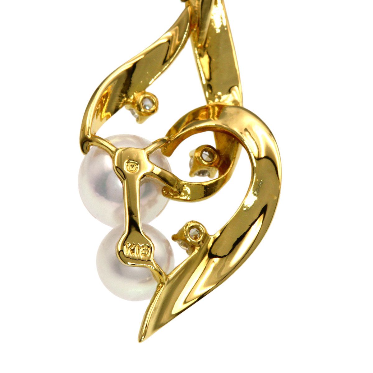 Mikimoto Pearl 3P Diamond Necklace in K18 Yellow Gold with 5.4-6.6mm pearls and 40cm chain