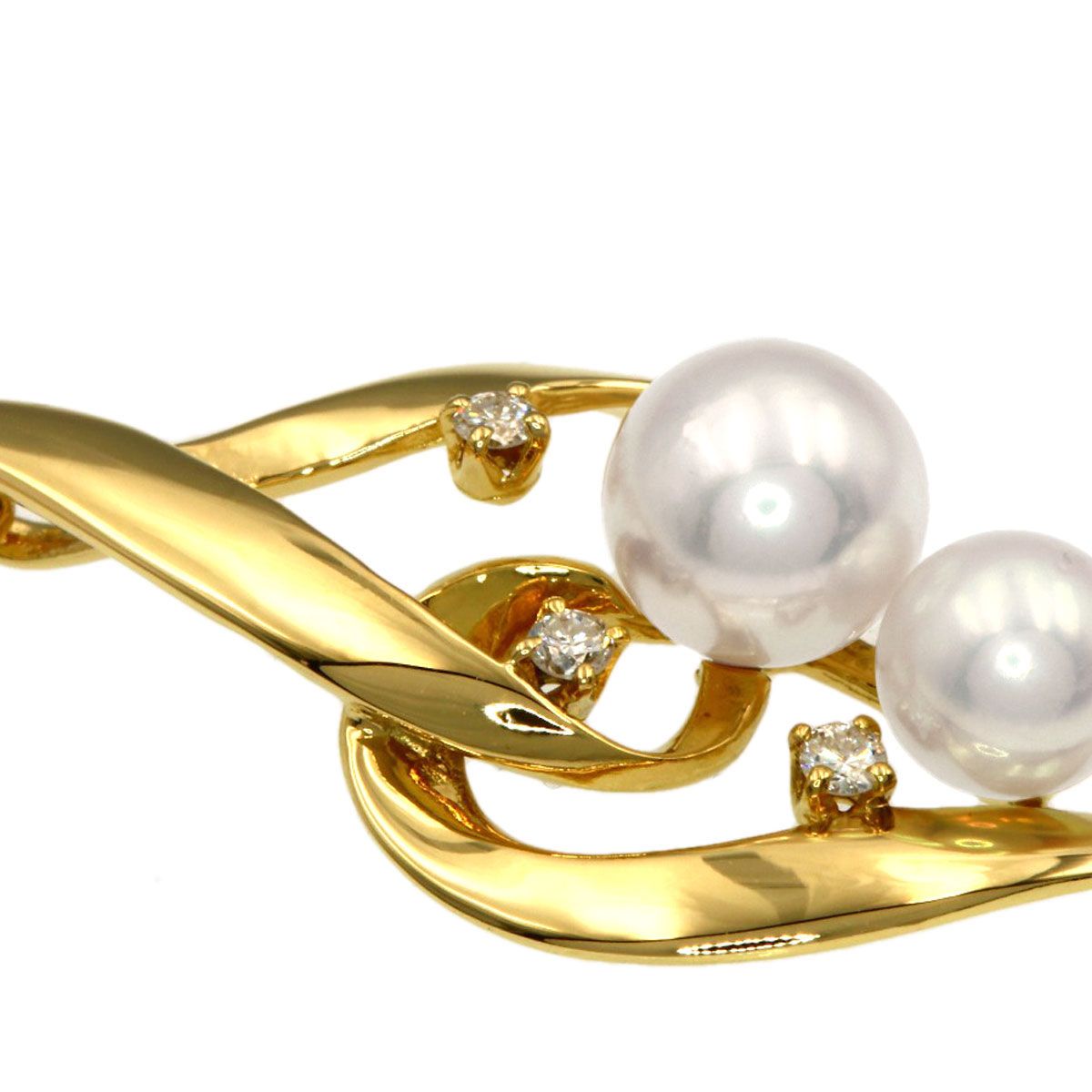 Mikimoto Pearl 3P Diamond Necklace in K18 Yellow Gold with 5.4-6.6mm pearls and 40cm chain