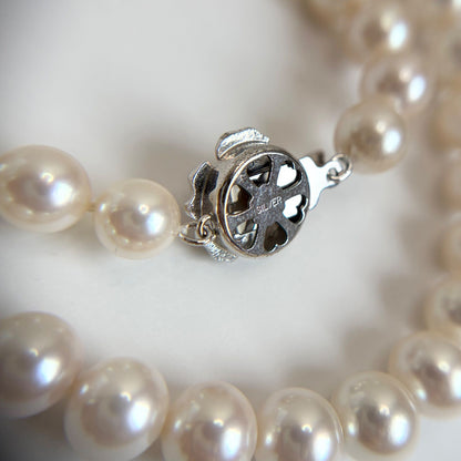 Large 8.5mm light pink Akoya pearl necklace with silver K14WG findings and matching pearl earrings set