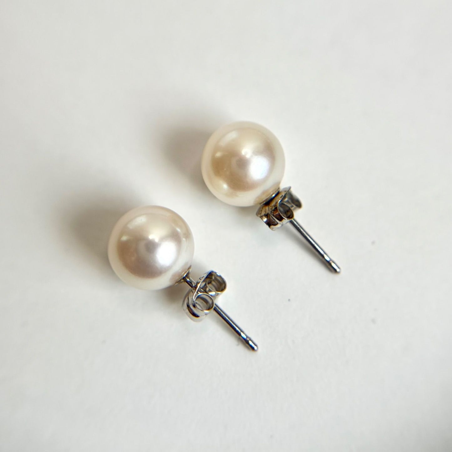 Large 8.5mm light pink Akoya pearl necklace with silver K14WG findings and matching pearl earrings set