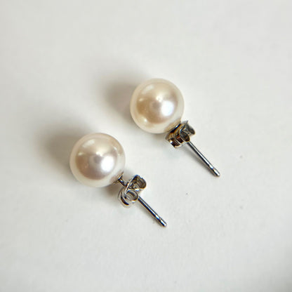 Large 8.5mm light pink Akoya pearl necklace with silver K14WG findings and matching pearl earrings set