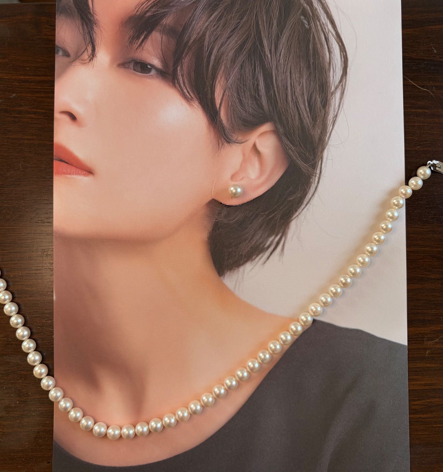 Large 8.5mm light pink Akoya pearl necklace with silver K14WG findings and matching pearl earrings set