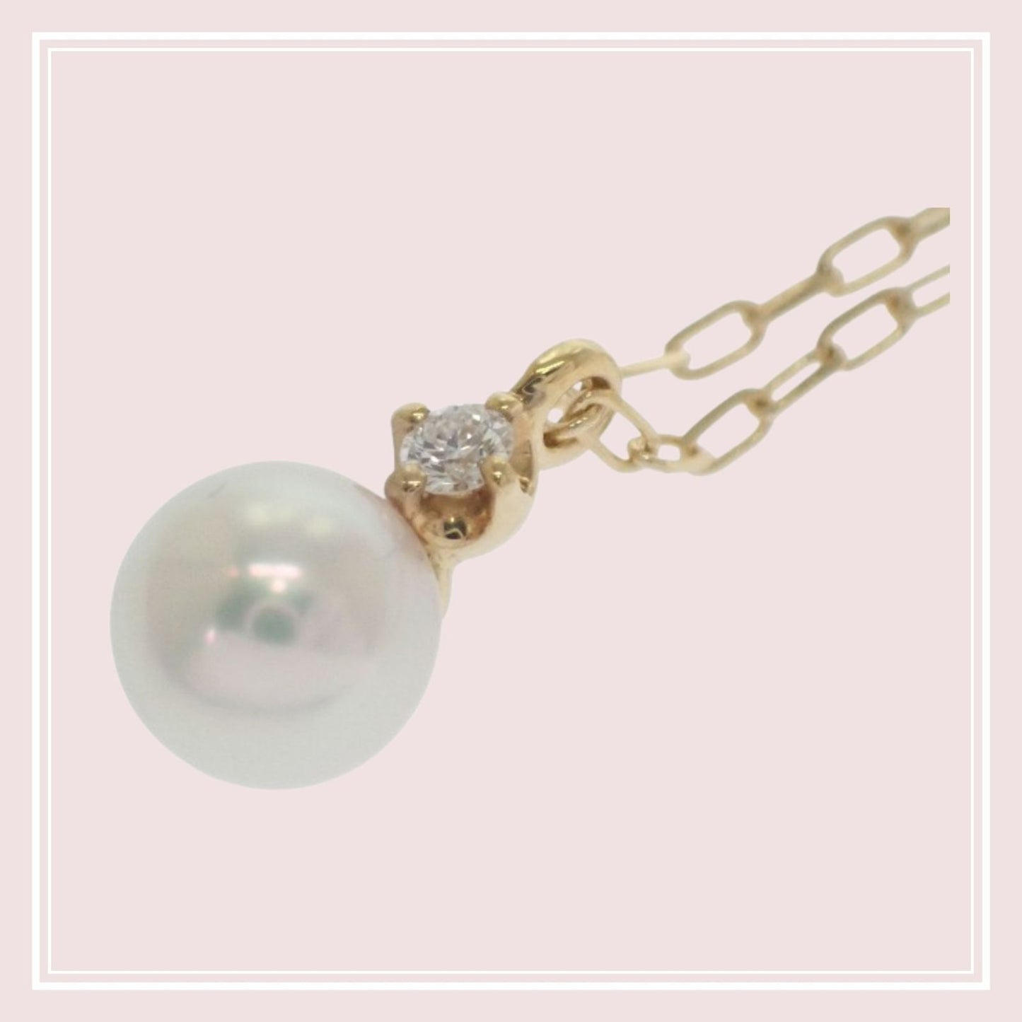 MIKIMOTO PP-20495K pearl pendant necklace with 18K yellow gold chain and Akoya pearl with diamond