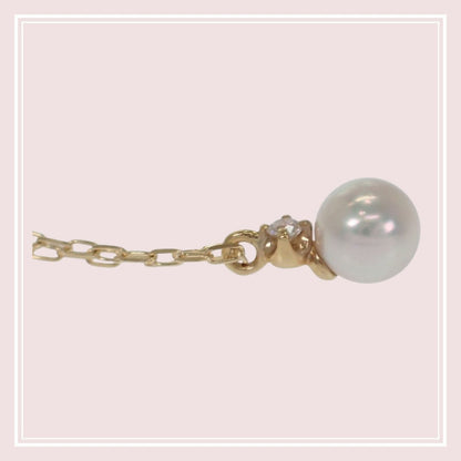 MIKIMOTO PP-20495K pearl pendant necklace with 18K yellow gold chain and Akoya pearl with diamond