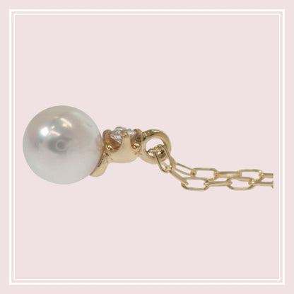 MIKIMOTO PP-20495K pearl pendant necklace with 18K yellow gold chain and Akoya pearl with diamond
