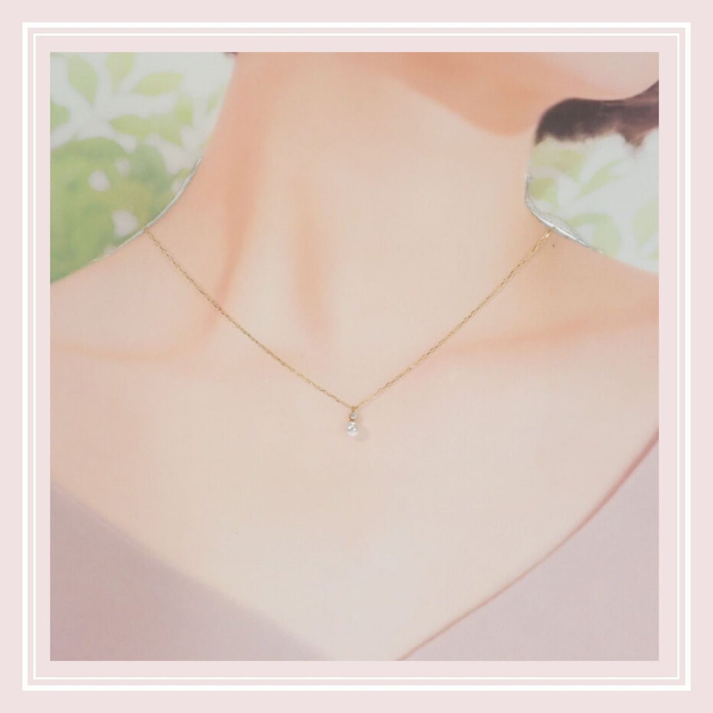 MIKIMOTO PP-20495K pearl pendant necklace with 18K yellow gold chain and Akoya pearl with diamond
