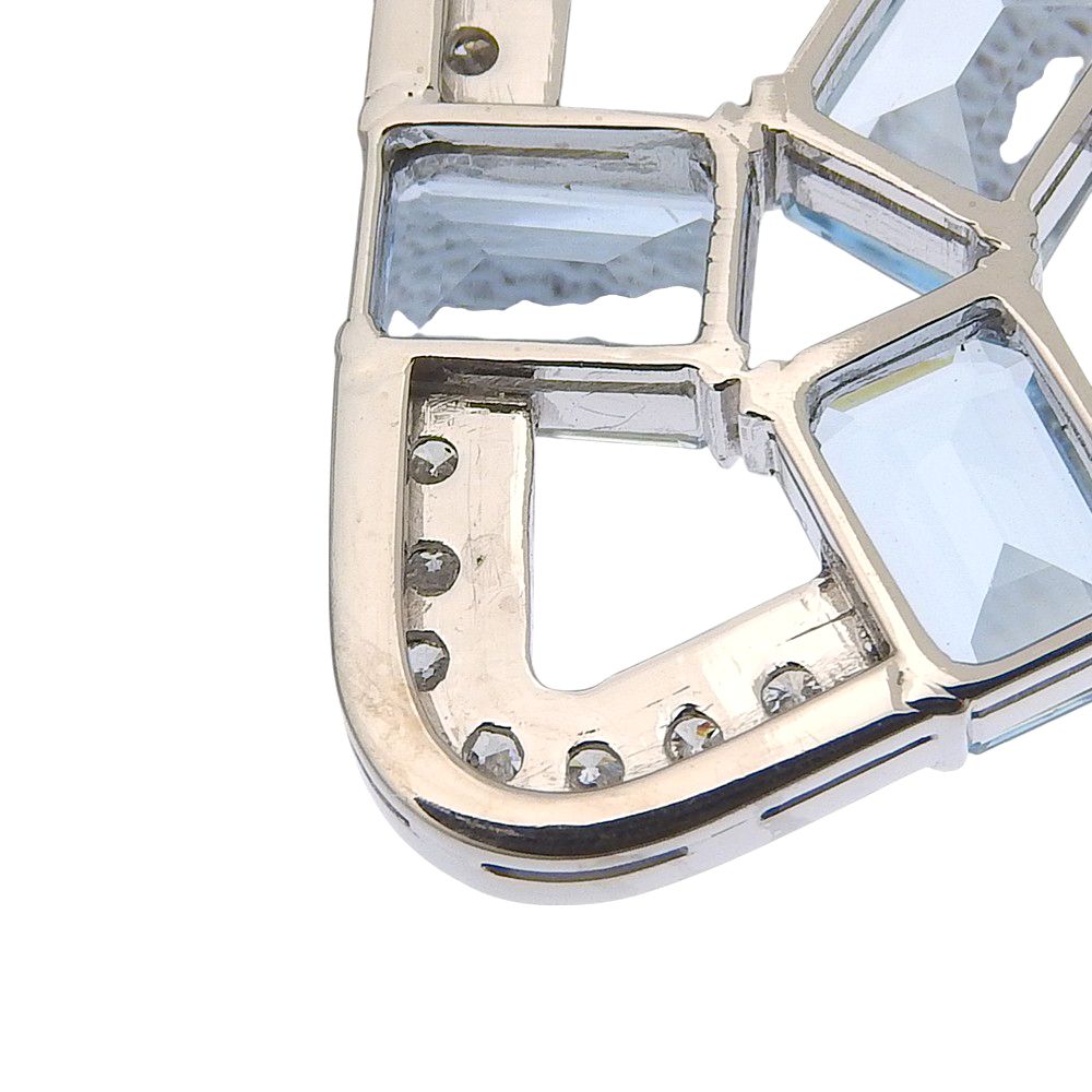 Mikimoto Aquamarine Necklace featuring three aquamarine stones and melee diamonds set in K14WG white gold