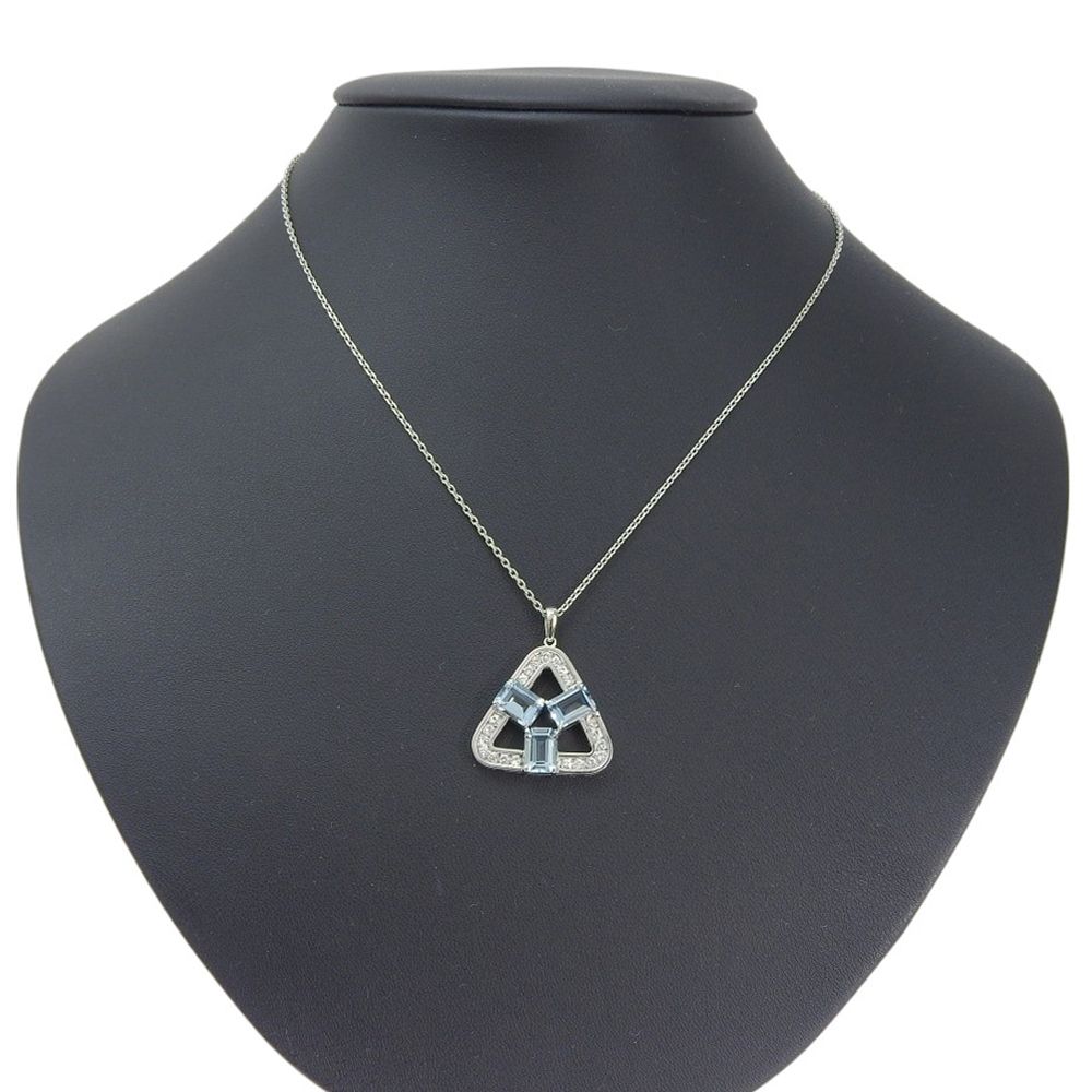 Mikimoto Aquamarine Necklace featuring three aquamarine stones and melee diamonds set in K14WG white gold