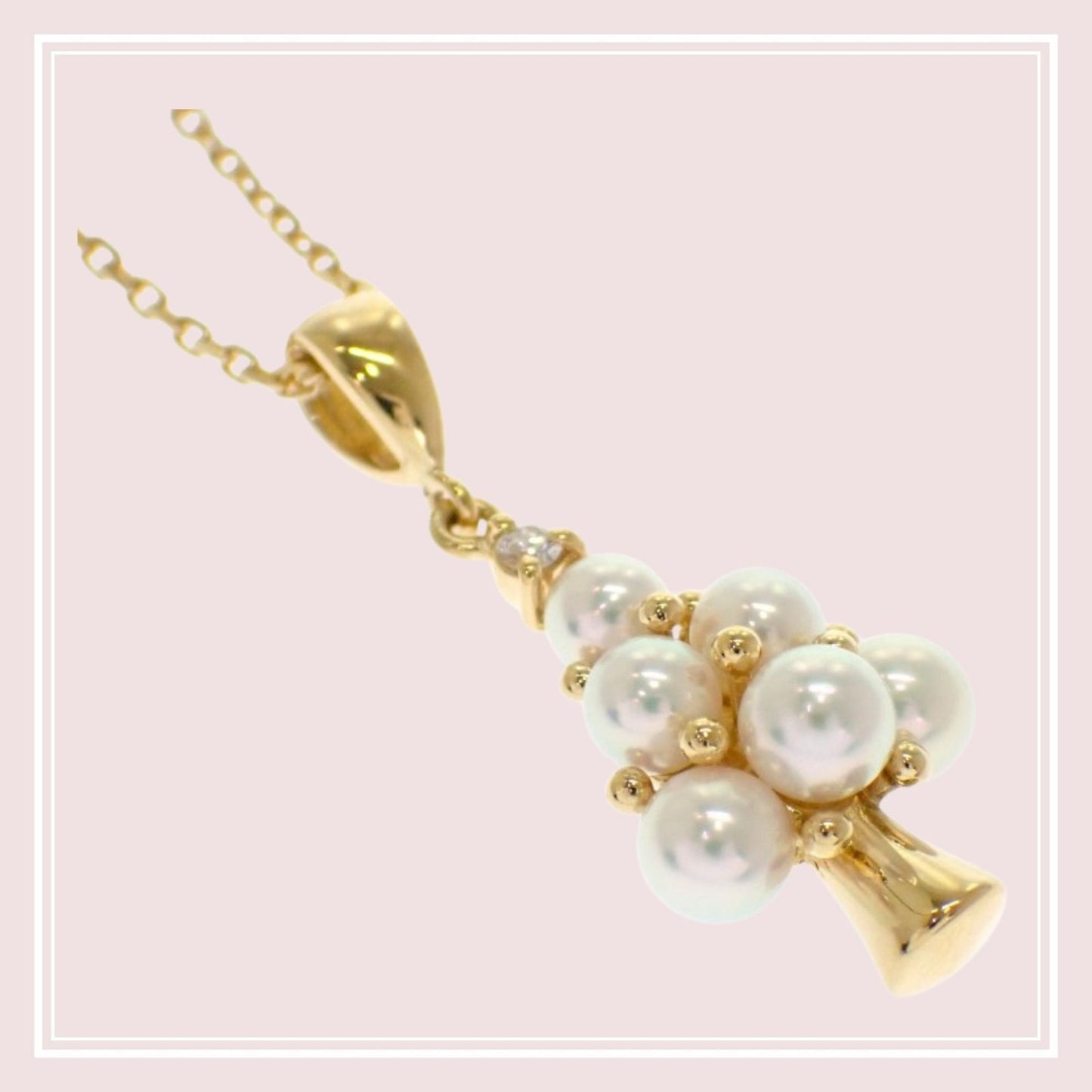 MIKIMOTO 18K yellow gold tree pendant necklace with Akoya pearl and diamond on 40 cm chain