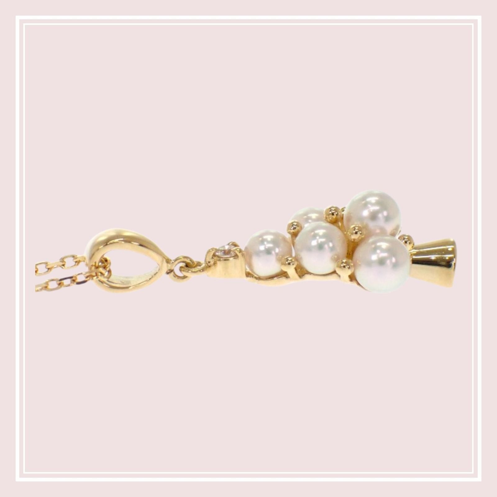 MIKIMOTO 18K yellow gold tree pendant necklace with Akoya pearl and diamond on 40 cm chain