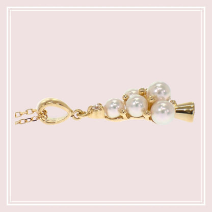 MIKIMOTO 18K yellow gold tree pendant necklace with Akoya pearl and diamond on 40 cm chain