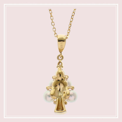 MIKIMOTO 18K yellow gold tree pendant necklace with Akoya pearl and diamond on 40 cm chain