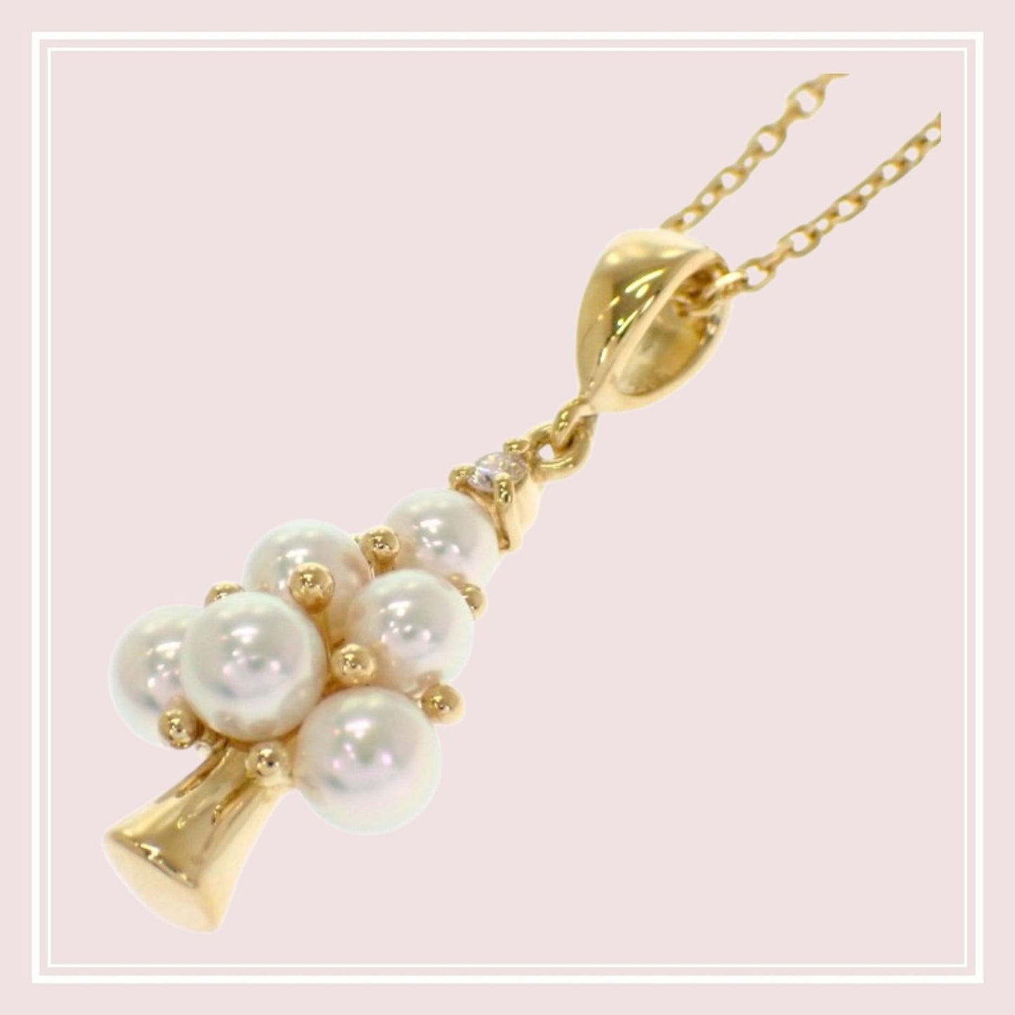 MIKIMOTO 18K yellow gold tree pendant necklace with Akoya pearl and diamond on 40 cm chain
