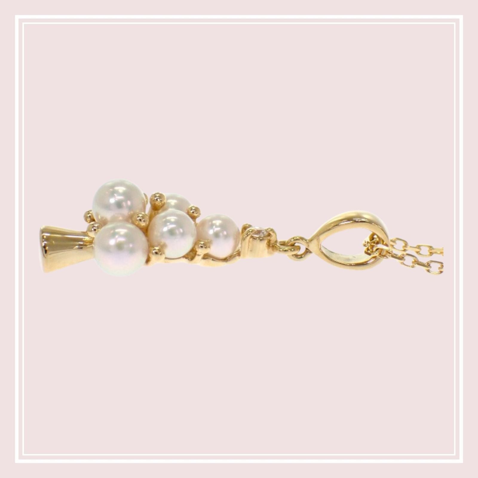 MIKIMOTO 18K yellow gold tree pendant necklace with Akoya pearl and diamond on 40 cm chain