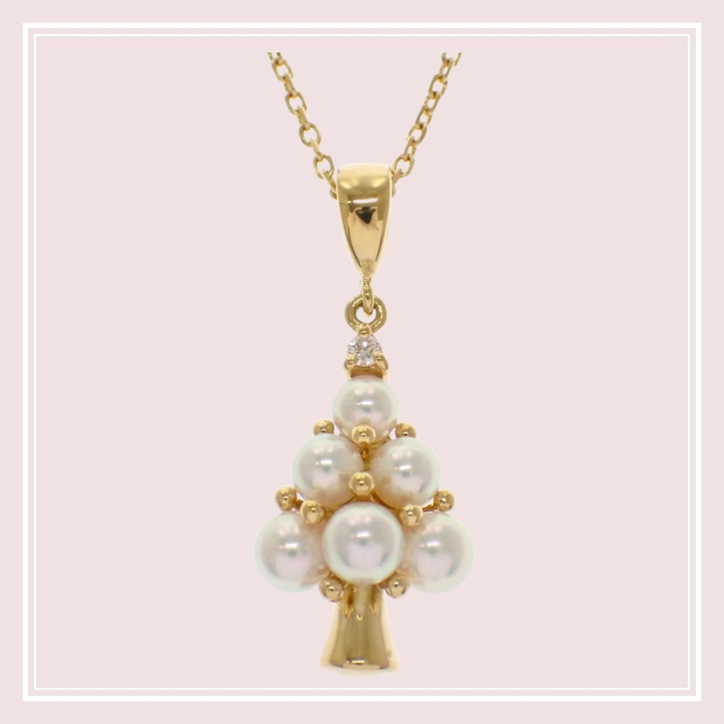 MIKIMOTO 18K yellow gold tree pendant necklace with Akoya pearl and diamond on 40 cm chain