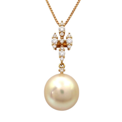Tasaki 11mm white South Sea pearl necklace with diamond-accented K18 yellow gold cross pendant on a 44 cm chain