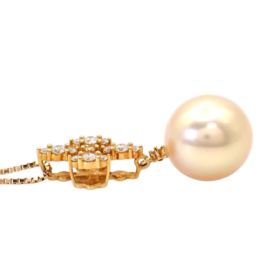 Tasaki 11mm white South Sea pearl necklace with diamond-accented K18 yellow gold cross pendant on a 44 cm chain