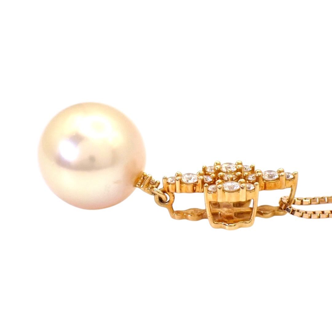Tasaki 11mm white South Sea pearl necklace with diamond-accented K18 yellow gold cross pendant on a 44 cm chain