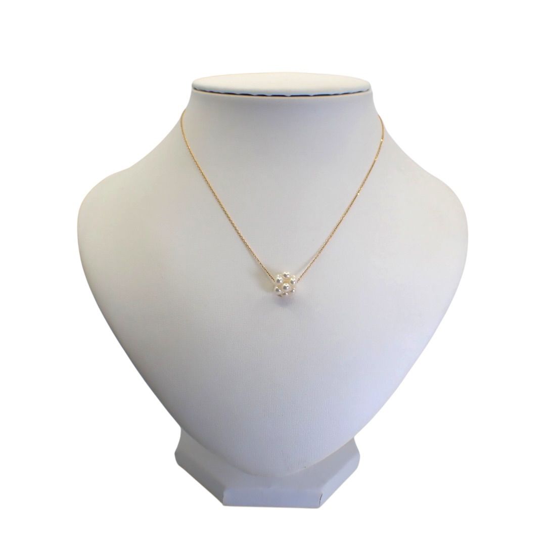 Tasaki 3mm pearl baby flower necklace in yellow and white gold with 40cm chain