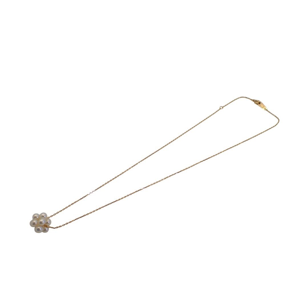 Tasaki 3mm pearl baby flower necklace in yellow and white gold with 40cm chain