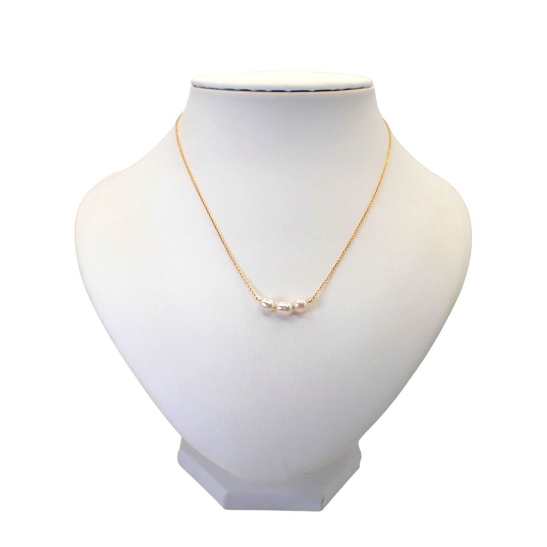 Tasaki Baroque Pearl Necklace with 3 natural pink pearls and K18 yellow gold pendant on 42 cm chain