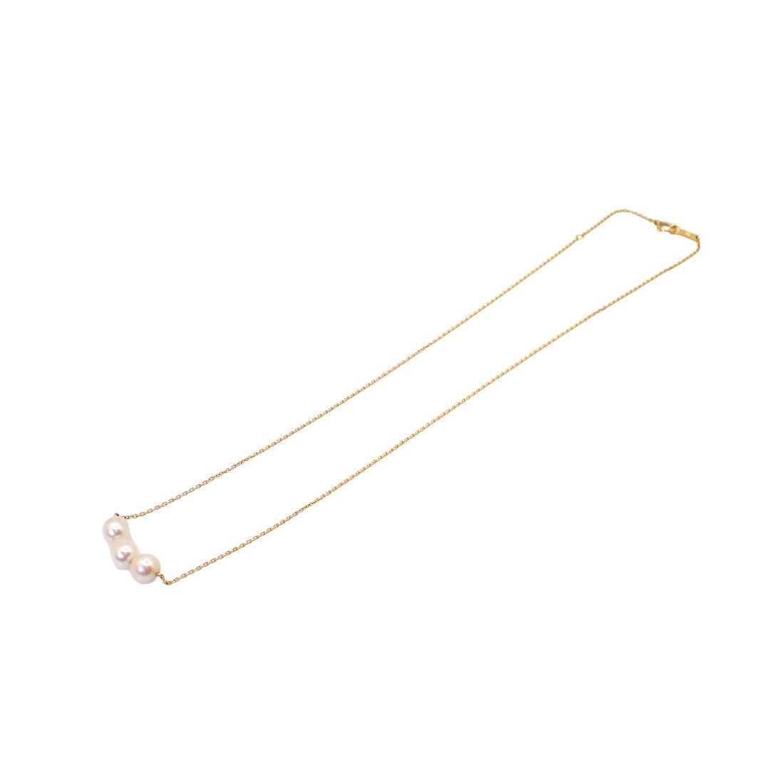 Tasaki Baroque Pearl Necklace with 3 natural pink pearls and K18 yellow gold pendant on 42 cm chain