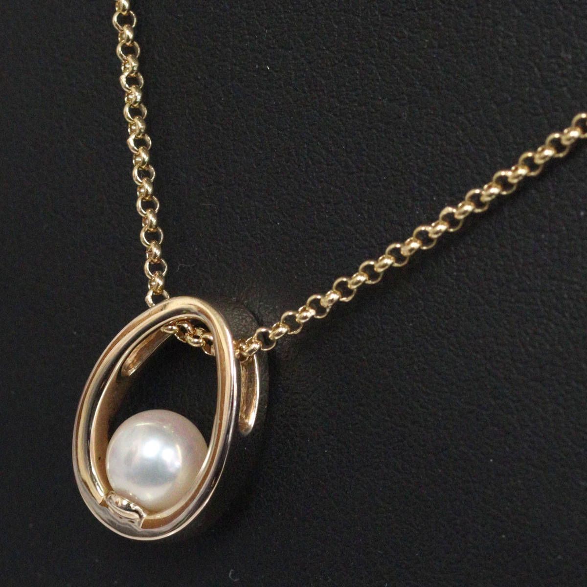 Mikimoto K18 yellow gold pearl pendant with 42cm chain, measuring 11mm by 16mm, weighing 7.1g