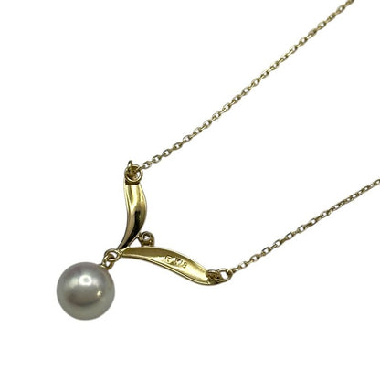 Mikimoto K18 gold necklace with pearl and diamond accents, 42 cm length for ladies