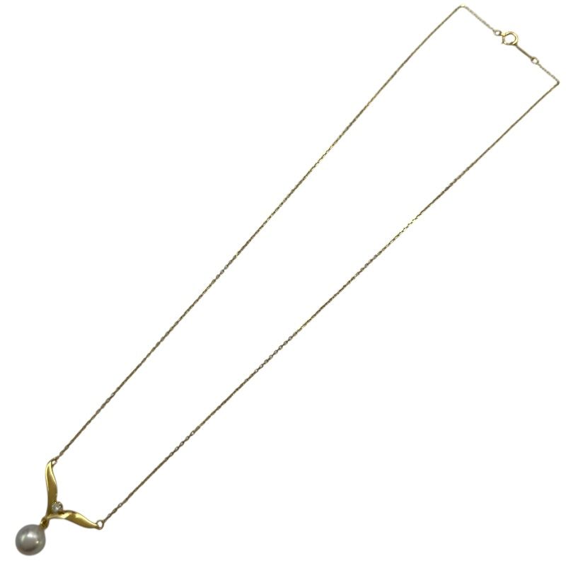 Mikimoto K18 gold necklace with pearl and diamond accents, 42 cm length for ladies