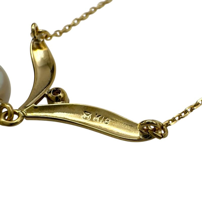 Mikimoto K18 gold necklace with pearl and diamond accents, 42 cm length for ladies