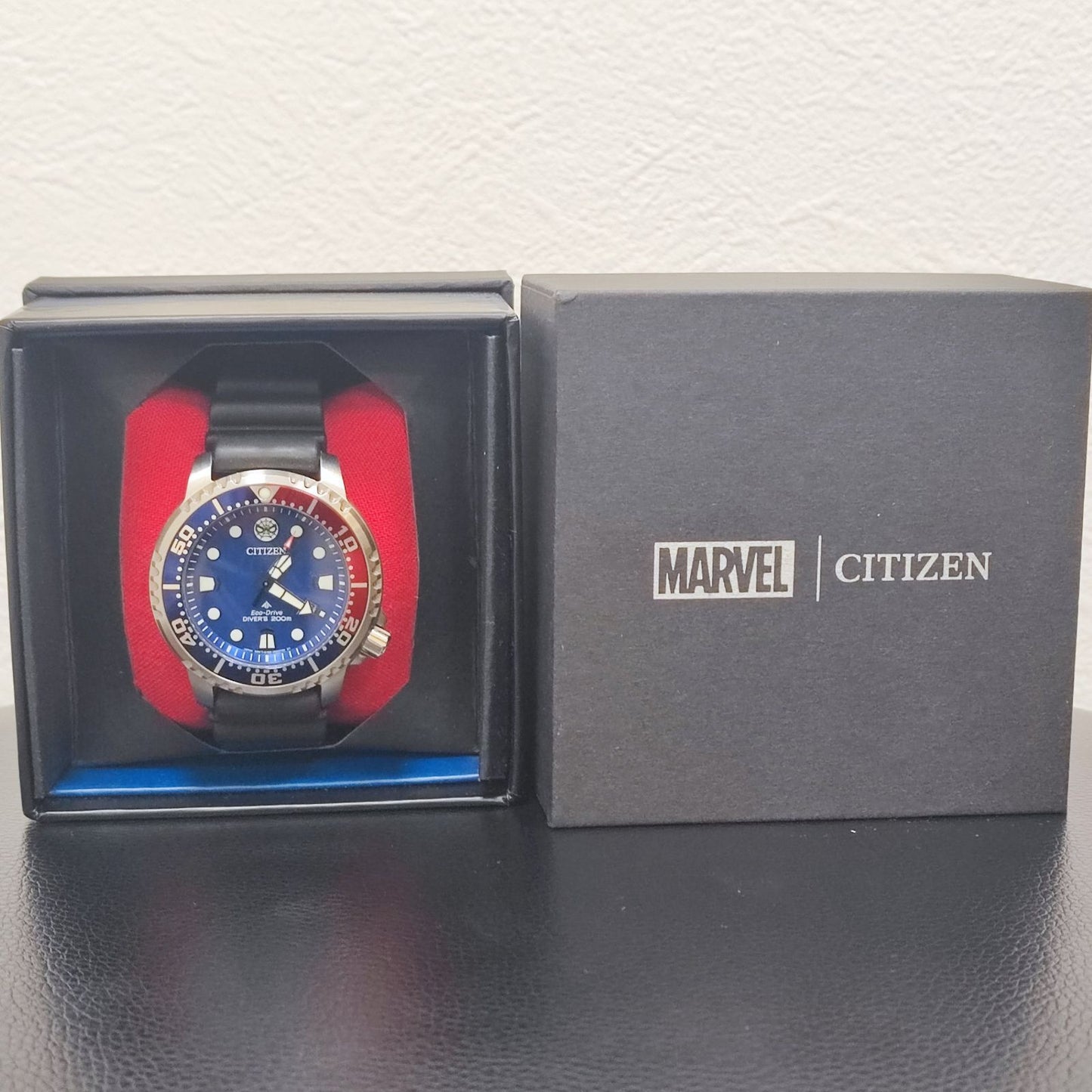 Citizen Promaster Marine Spider-Man Collaboration Model Watch BN0250-07L with blue dial and stainless steel strap
