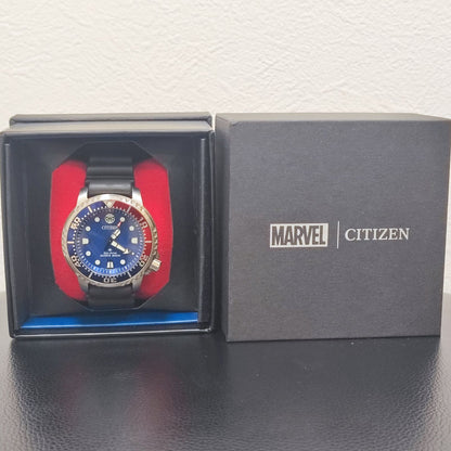 Citizen Promaster Marine Spider-Man Collaboration Model Watch BN0250-07L with blue dial and stainless steel strap