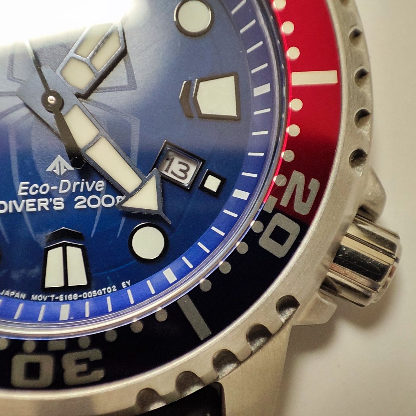Citizen Promaster Marine Spider-Man Collaboration Model Watch BN0250-07L with blue dial and stainless steel strap